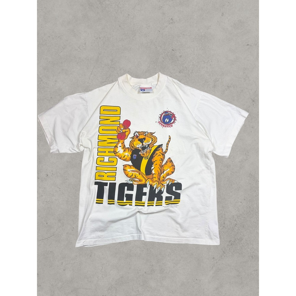 Vintage 1992 Richmond Tigers AFL T-Shirt White Single Stitch Australian Football